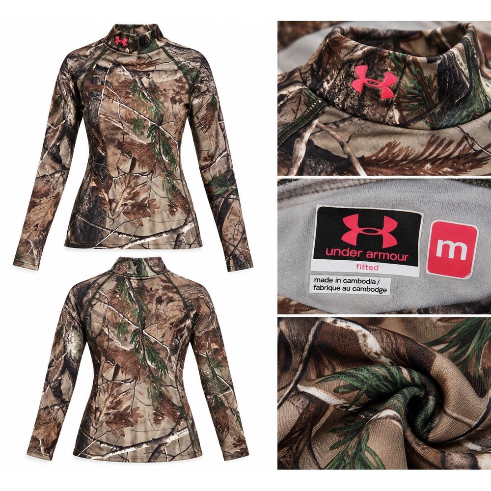 Under Armour Women Realtree Camo Mock Neck Top Outdoor Sporty Medium